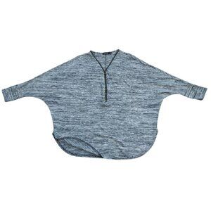 Boohoo Heathered Gray Batwing Zip Front Oversized Knit Top Size 2 3/4 Sleeve.